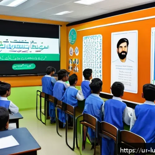 Home 17 증강 현실과 감각 확장 인터페이스 비교 - A modern classroom in a Pakistani school featuring students wearing traditional clothing using augme...