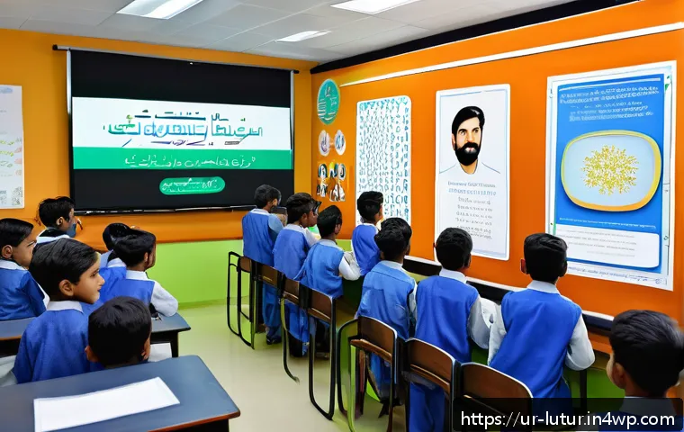 증강 현실과 감각 확장 인터페이스 비교 - A modern classroom in a Pakistani school featuring students wearing traditional clothing using augme...